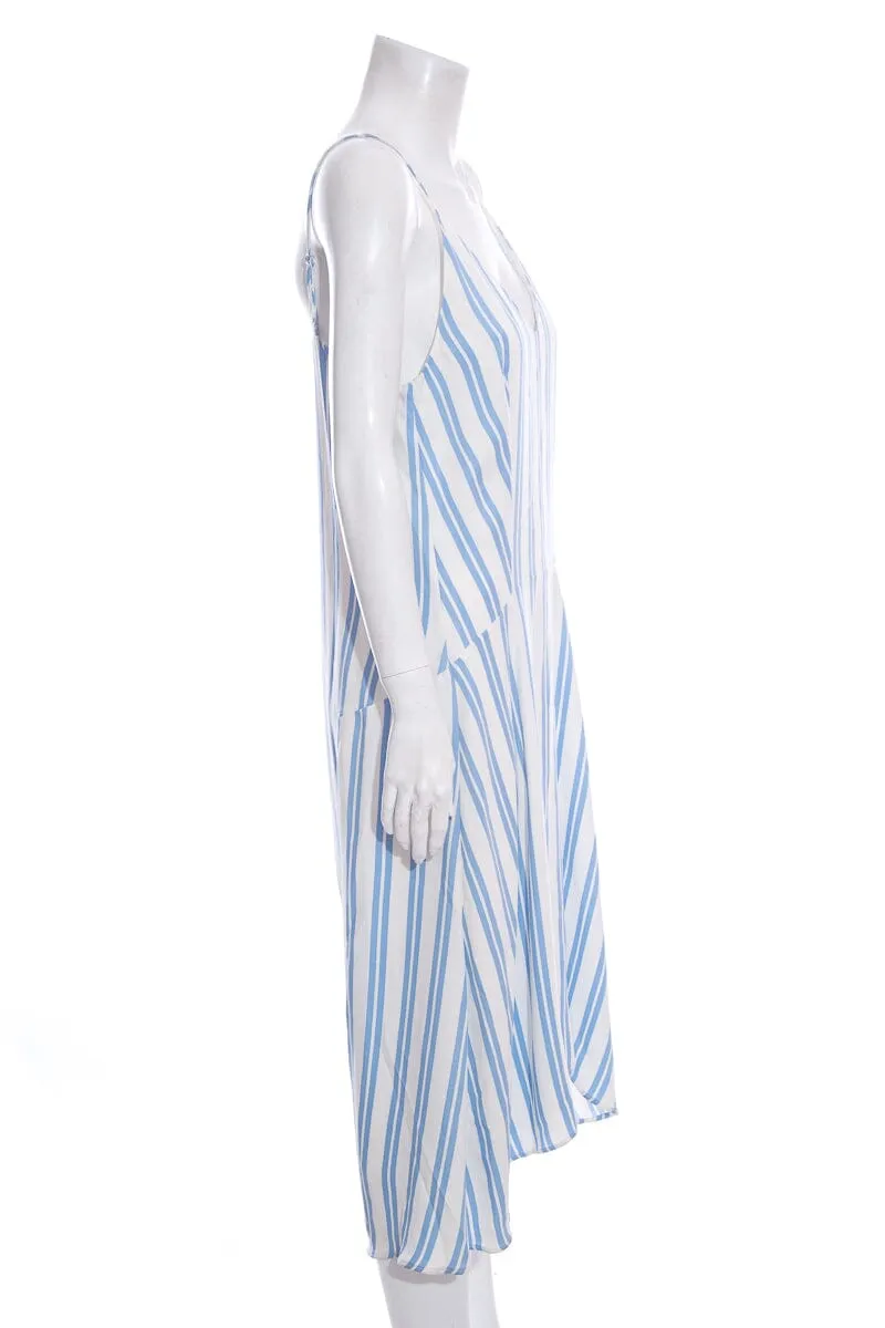 Balenciaga Blue Striped Silk Tank  Dress SZ M