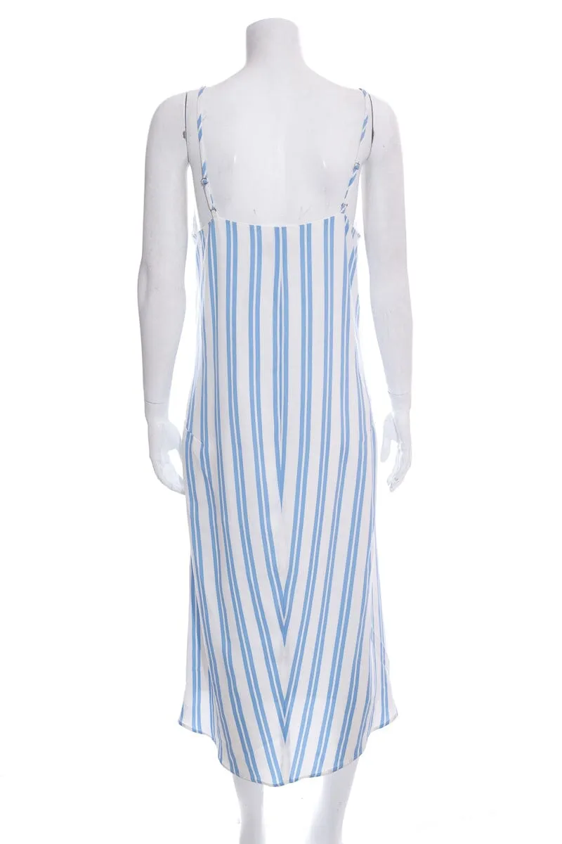 Balenciaga Blue Striped Silk Tank  Dress SZ M