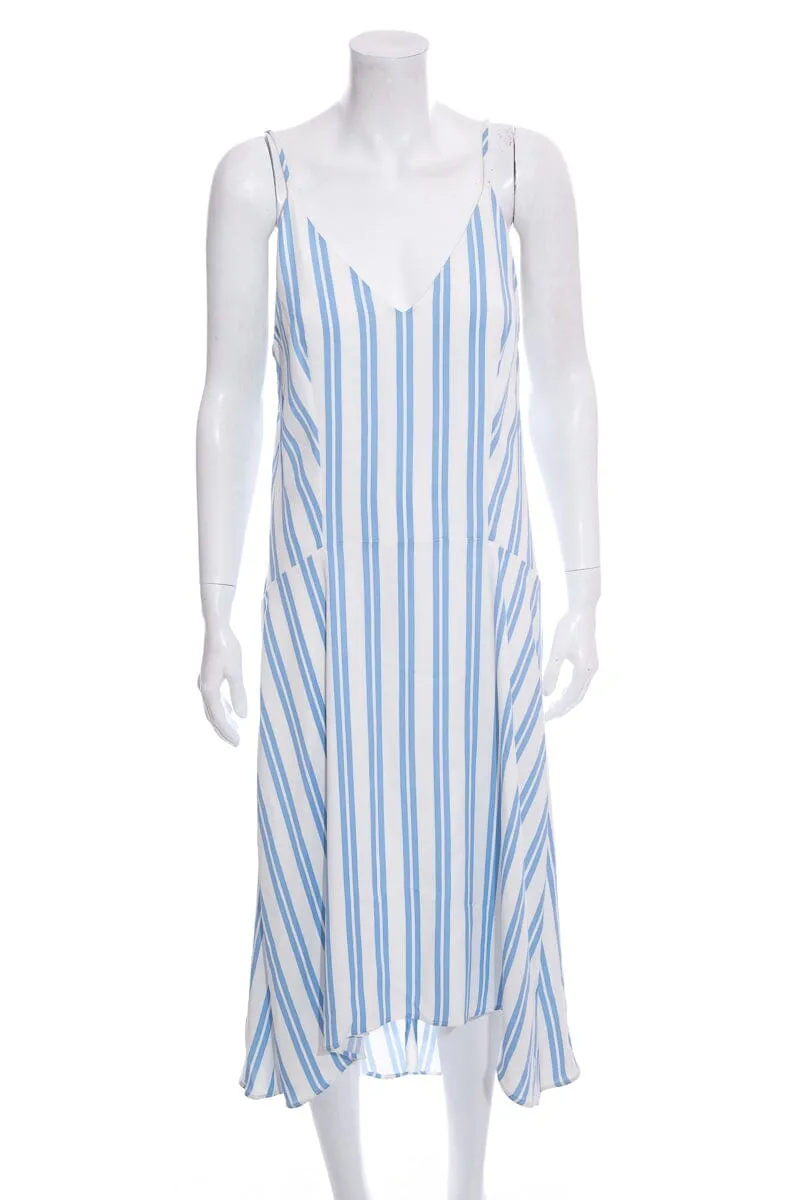 Balenciaga Blue Striped Silk Tank  Dress SZ M
