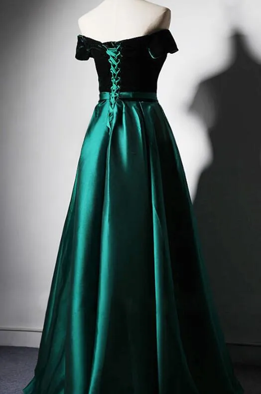 Beautiful Velvet and Satin V-neckline Party Dress , New Style Off Shoulder Formal Dress