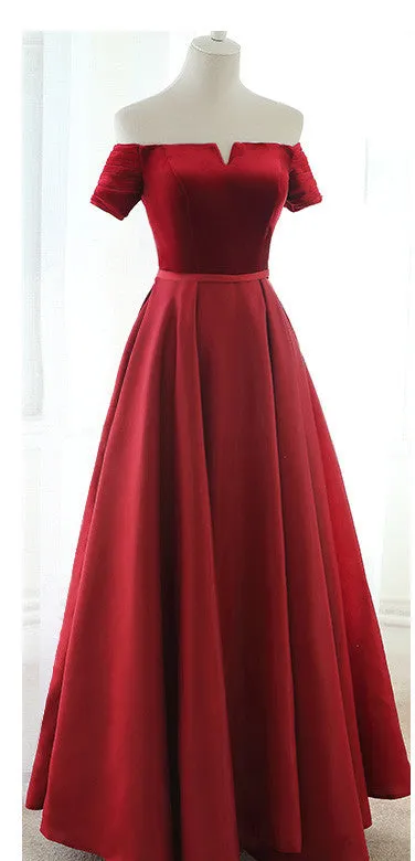 Beautiful Velvet and Satin V-neckline Party Dress , New Style Off Shoulder Formal Dress