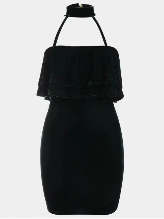 BerryBetty - Gorgeous Tiered Bodycon Velvet Choker Dress