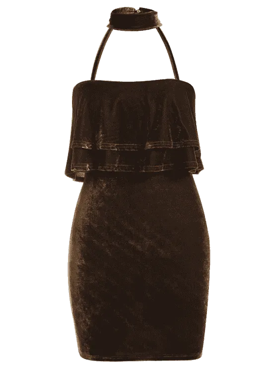 BerryBetty - Gorgeous Tiered Bodycon Velvet Choker Dress