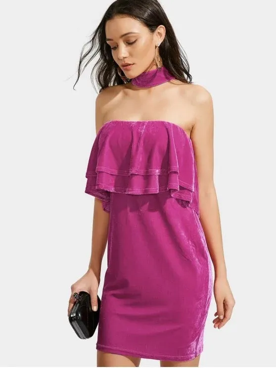 BerryBetty - Gorgeous Tiered Bodycon Velvet Choker Dress