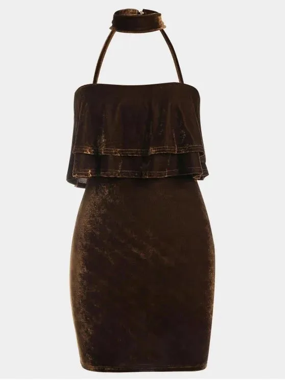 BerryBetty - Gorgeous Tiered Bodycon Velvet Choker Dress