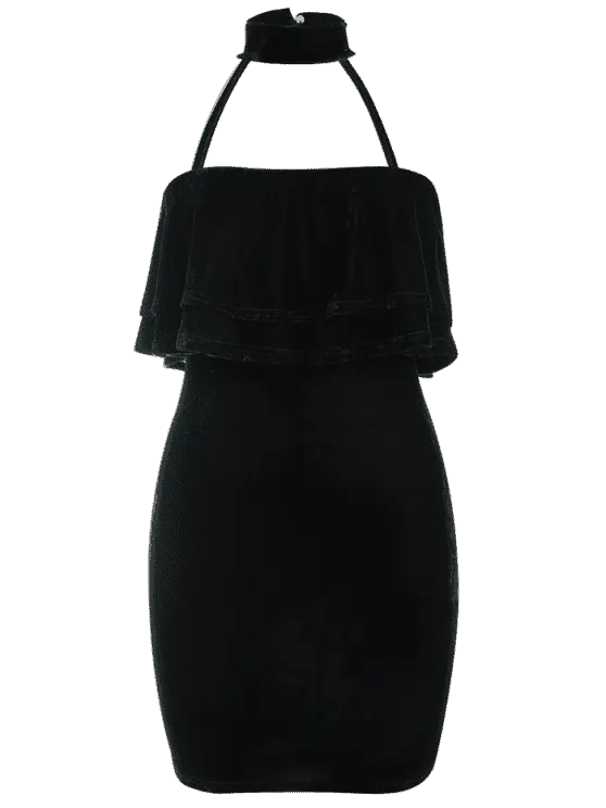 BerryBetty - Gorgeous Tiered Bodycon Velvet Choker Dress