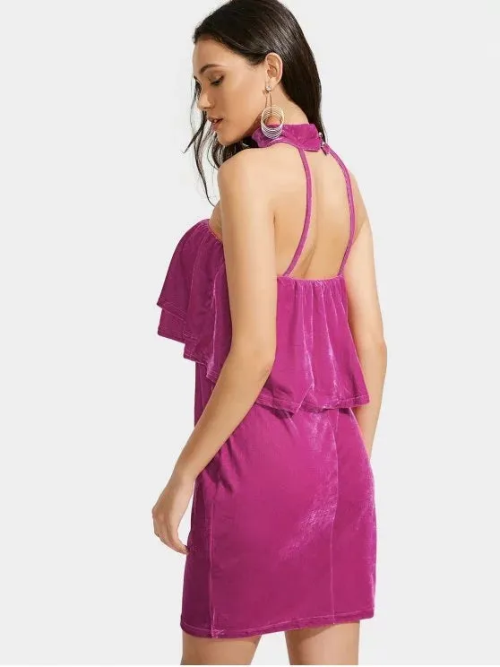 BerryBetty - Gorgeous Tiered Bodycon Velvet Choker Dress