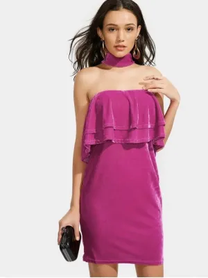 BerryBetty - Gorgeous Tiered Bodycon Velvet Choker Dress