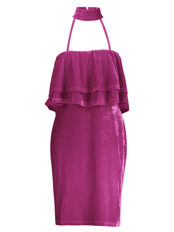 BerryBetty - Gorgeous Tiered Bodycon Velvet Choker Dress