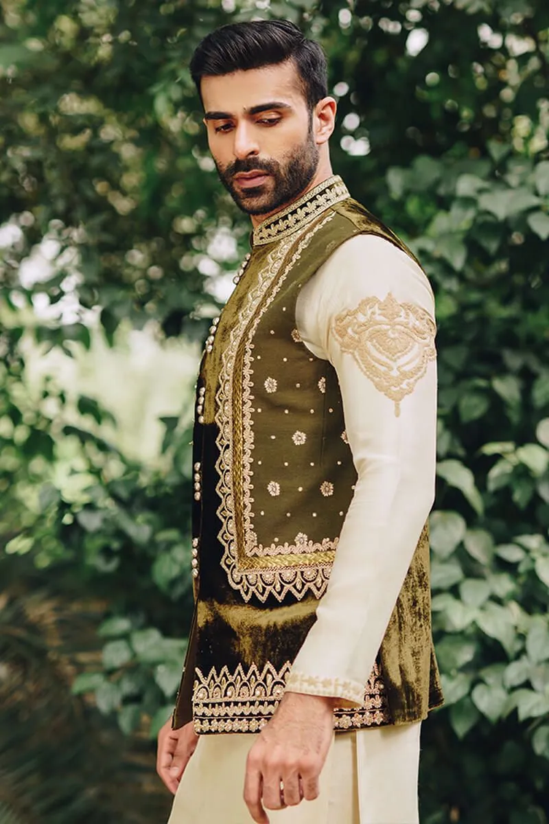 black and mehndi colour waistcoat