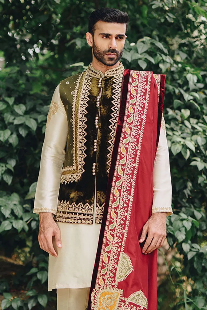black and mehndi colour waistcoat