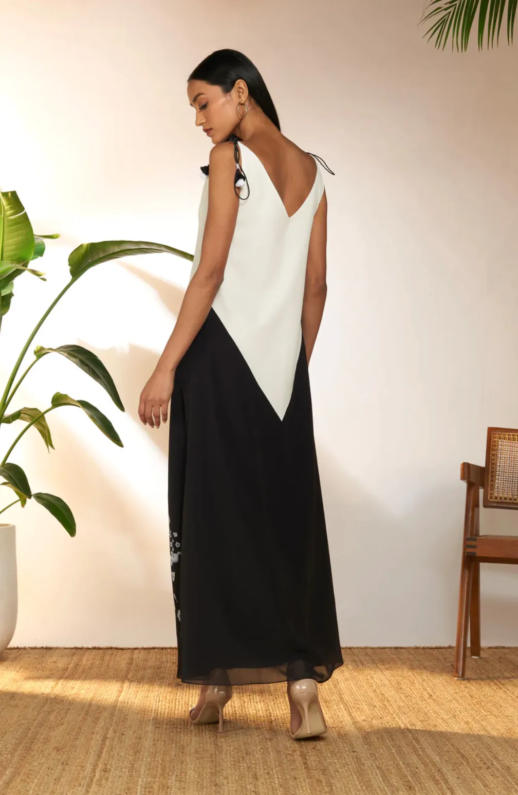 Black And White Tropicool Spaghetti Dress