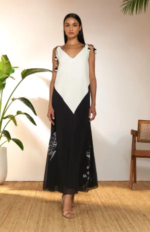 Black And White Tropicool Spaghetti Dress