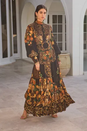 BLACK LEOPARDESS BUTTON DOWN MAXI DRESS