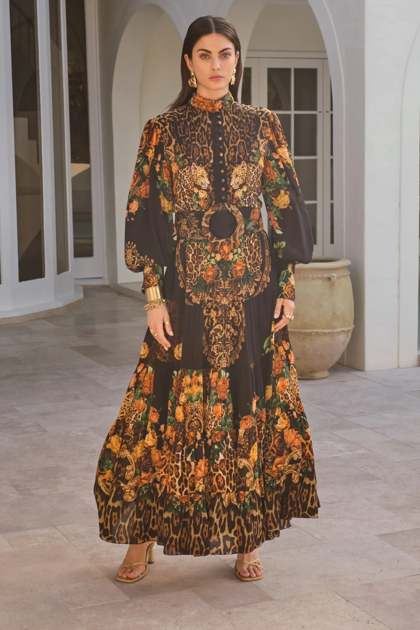 BLACK LEOPARDESS BUTTON DOWN MAXI DRESS