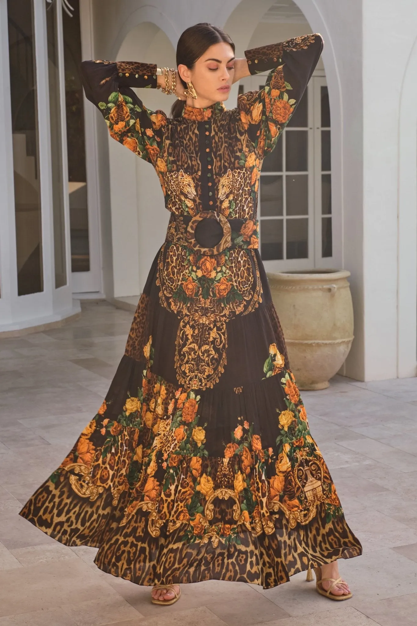 BLACK LEOPARDESS BUTTON DOWN MAXI DRESS