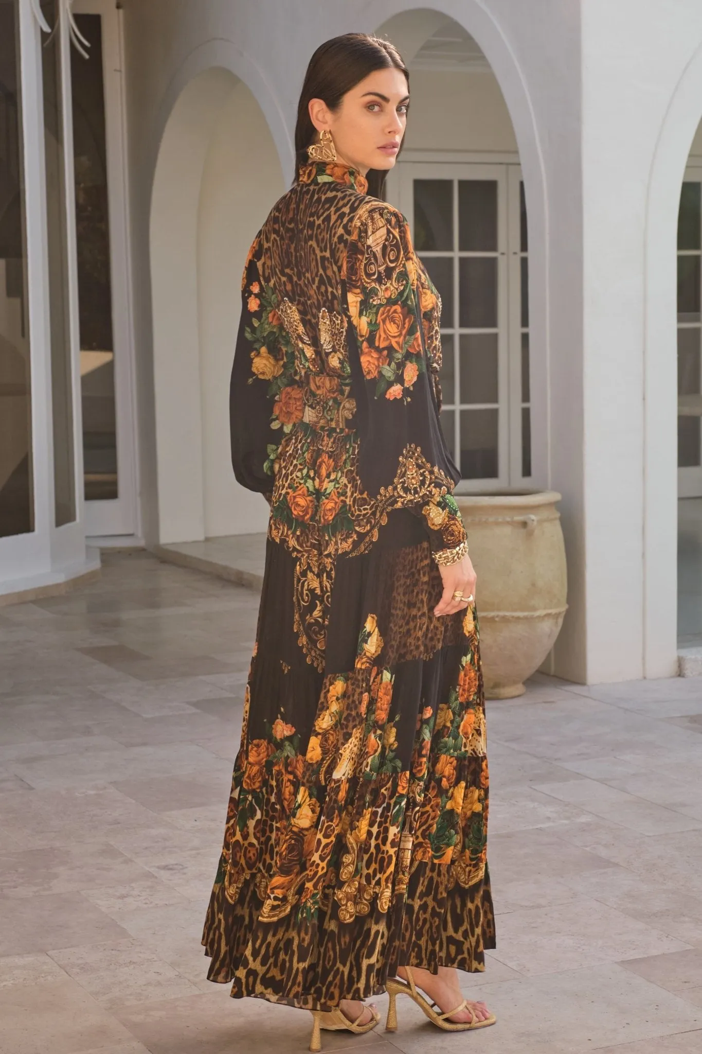 BLACK LEOPARDESS BUTTON DOWN MAXI DRESS