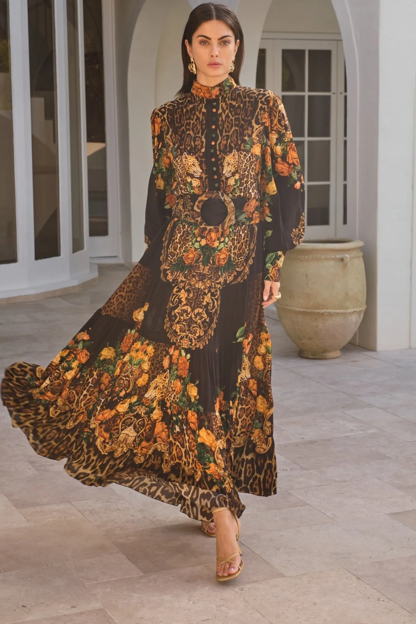 BLACK LEOPARDESS BUTTON DOWN MAXI DRESS