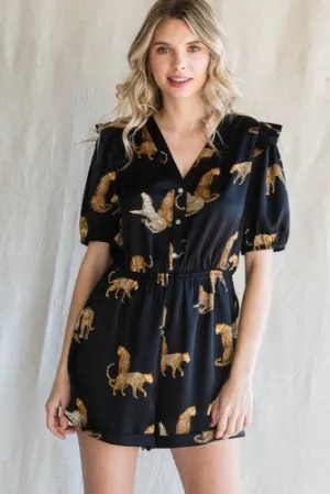 Black Satin Jag Romper