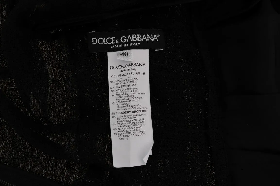 Black Silk Daisy Embroidered Dress