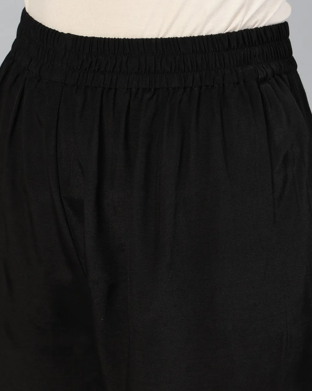 Black Solid Straight Kurta With Palazzo And Chanderi Dupatta