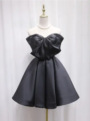 Black Tulle Satin Short Prom Dress, Black Homecoming Dress