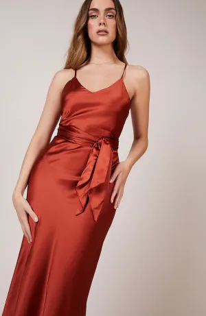 Brooklyn Dress in Burnt Orange Satin
