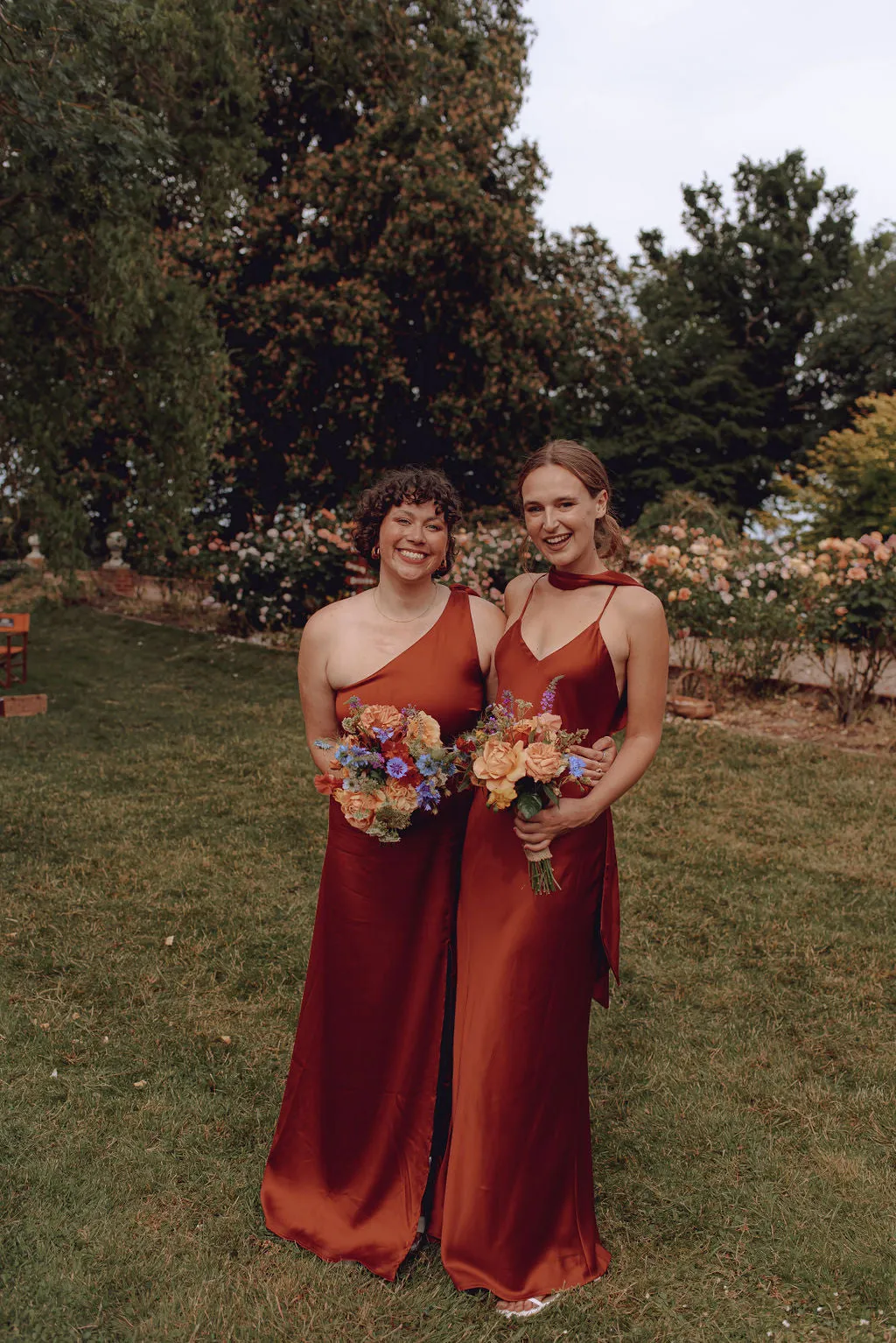 Brooklyn Dress in Burnt Orange Satin