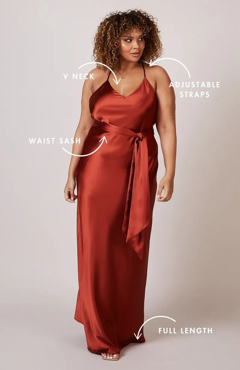 Brooklyn Dress in Burnt Orange Satin