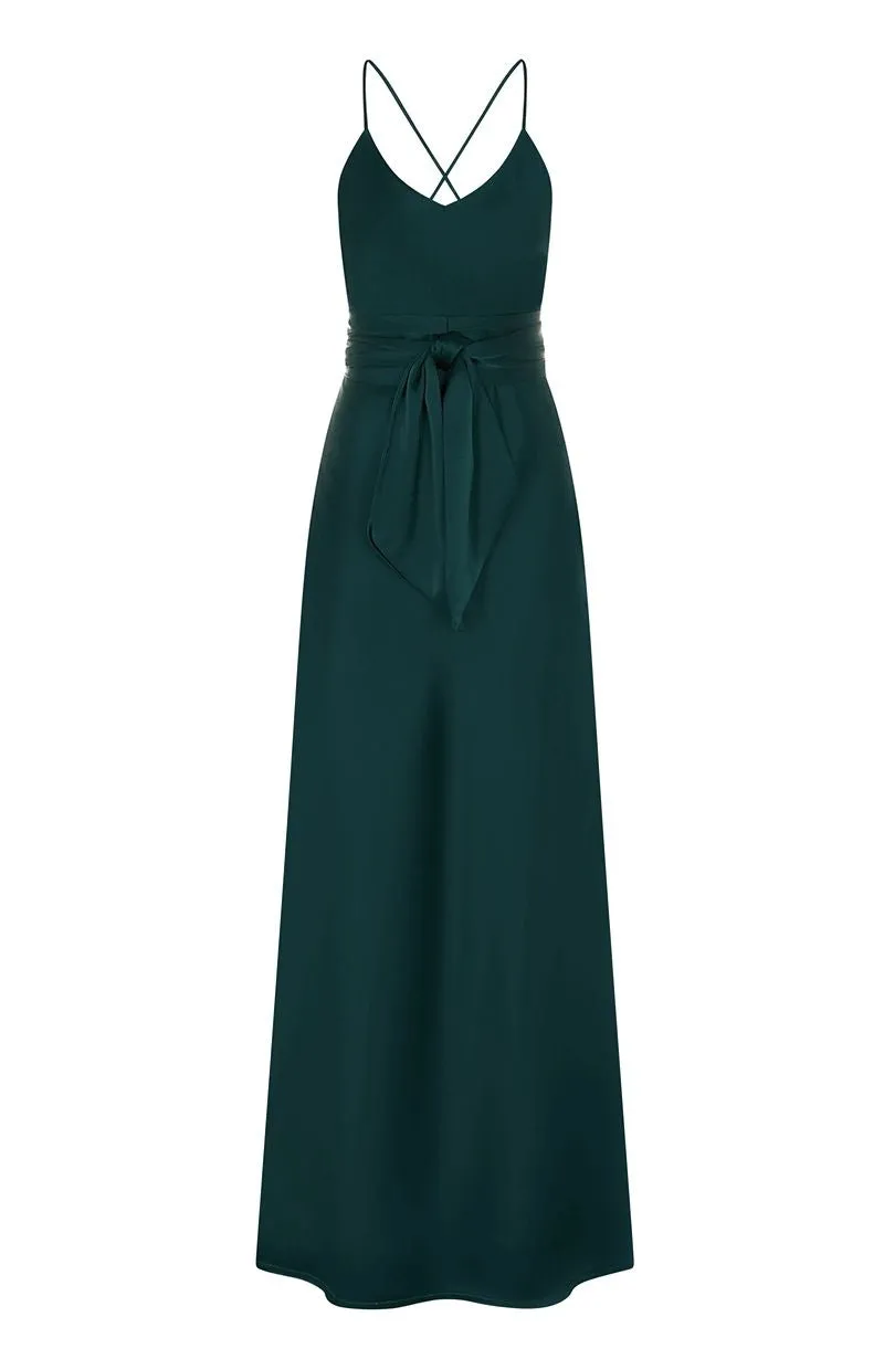 Brooklyn Dress in Forest Green Satin