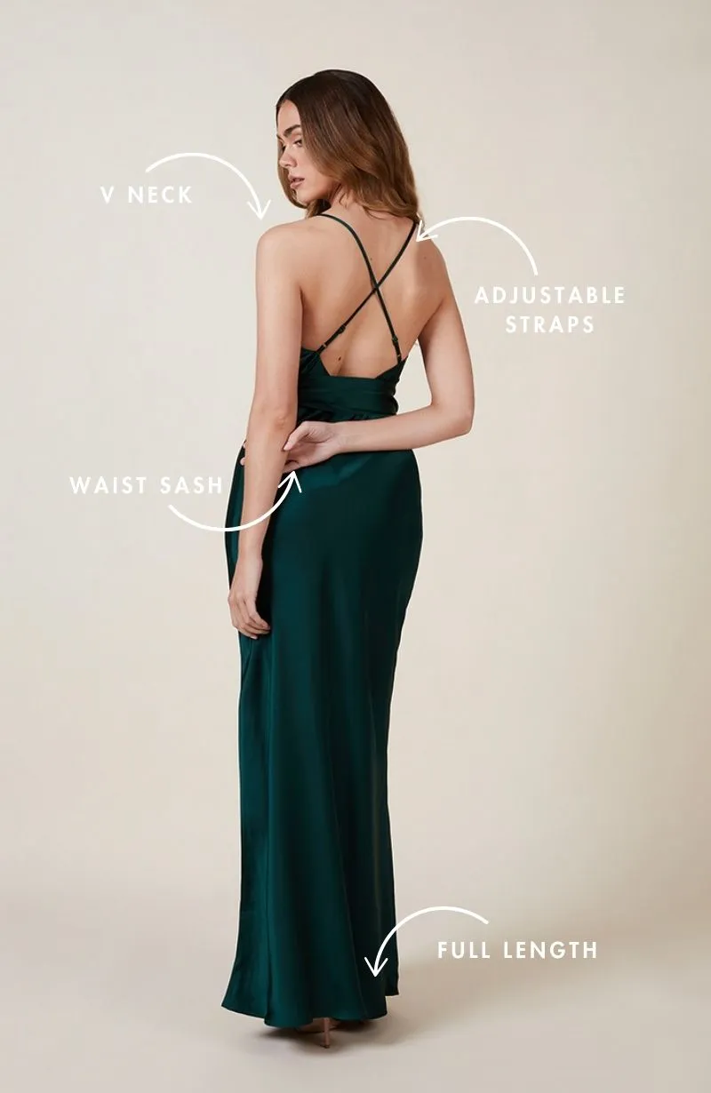 Brooklyn Dress in Forest Green Satin