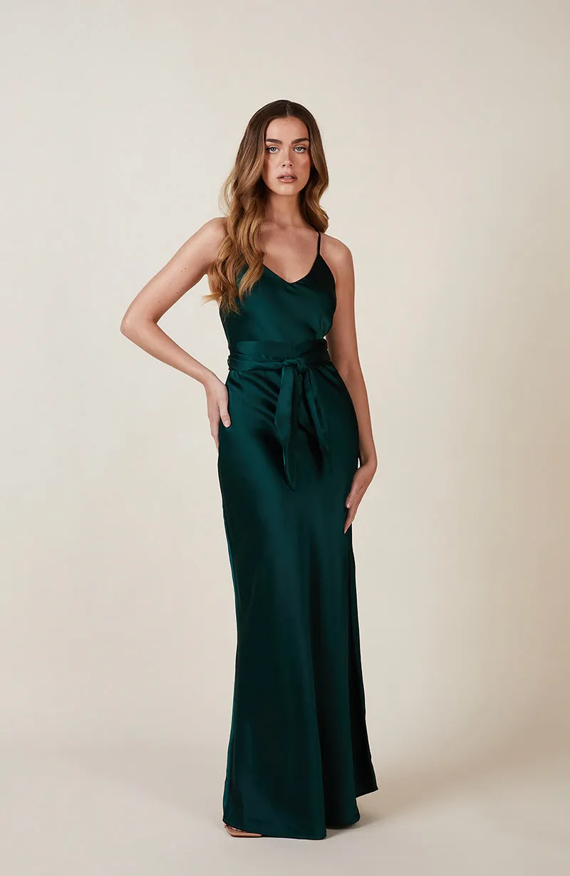 Brooklyn Dress in Forest Green Satin