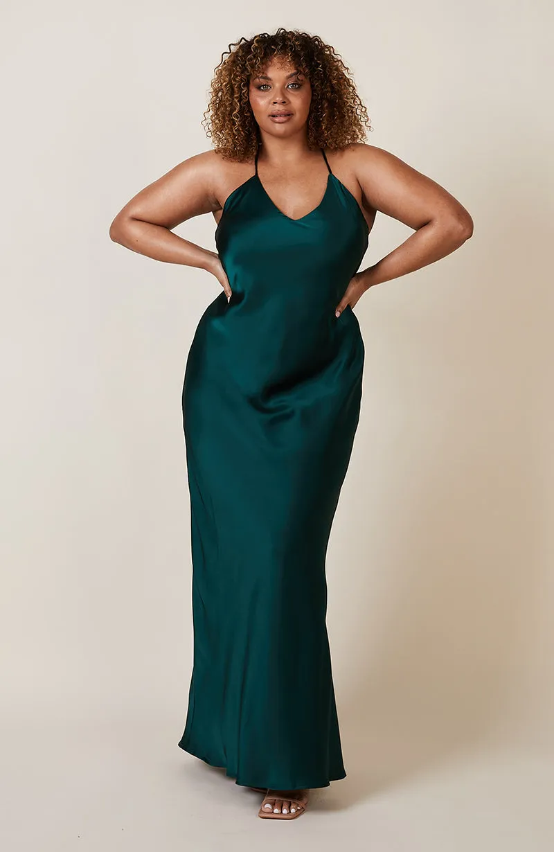 Brooklyn Dress in Forest Green Satin