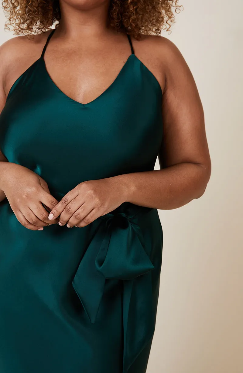 Brooklyn Dress in Forest Green Satin