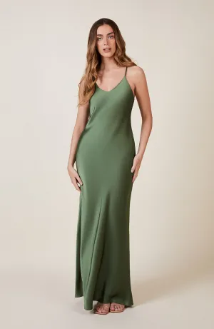 Brooklyn Dress in Olive Green Satin