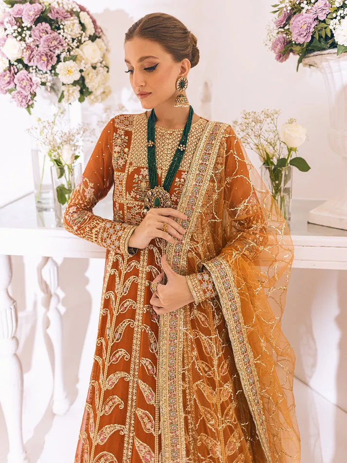 Caramel Heavily Embellished Pakistani Wedding Dress Pishwas Frock