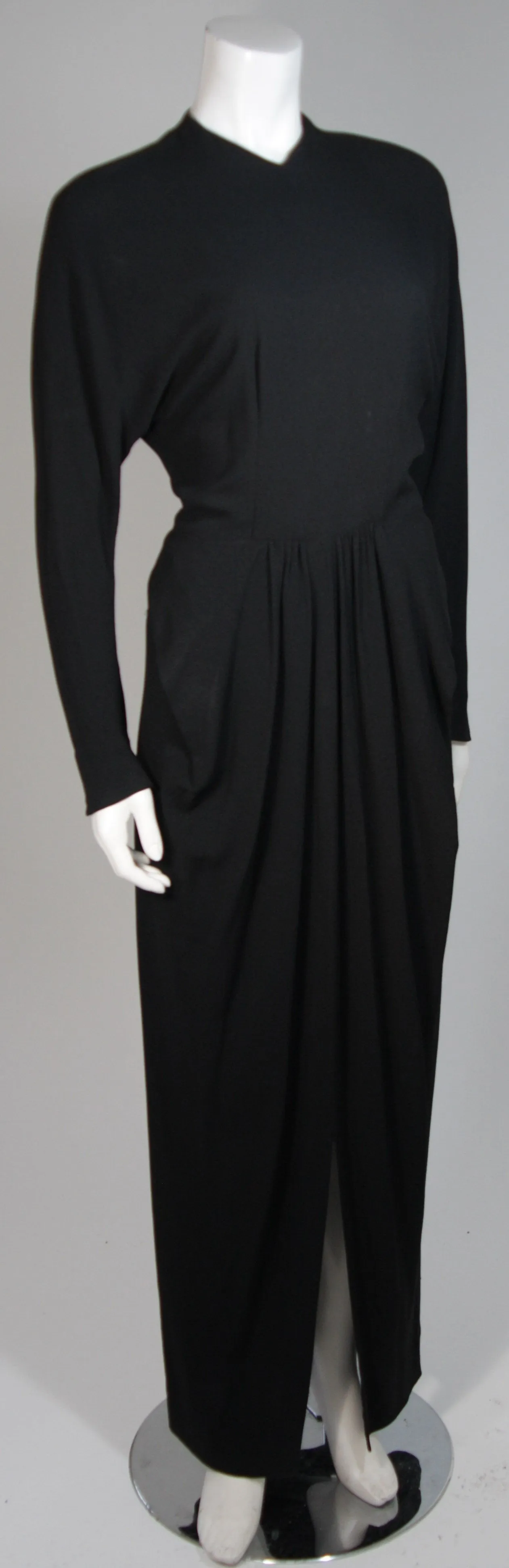 CEIL CHAPMAN Draped Black Silk Crepe Gown Size Small