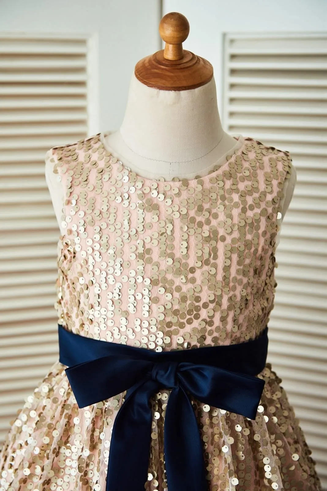 Champagne Gold Sequin Wedding Flower Girl Dress, Belt