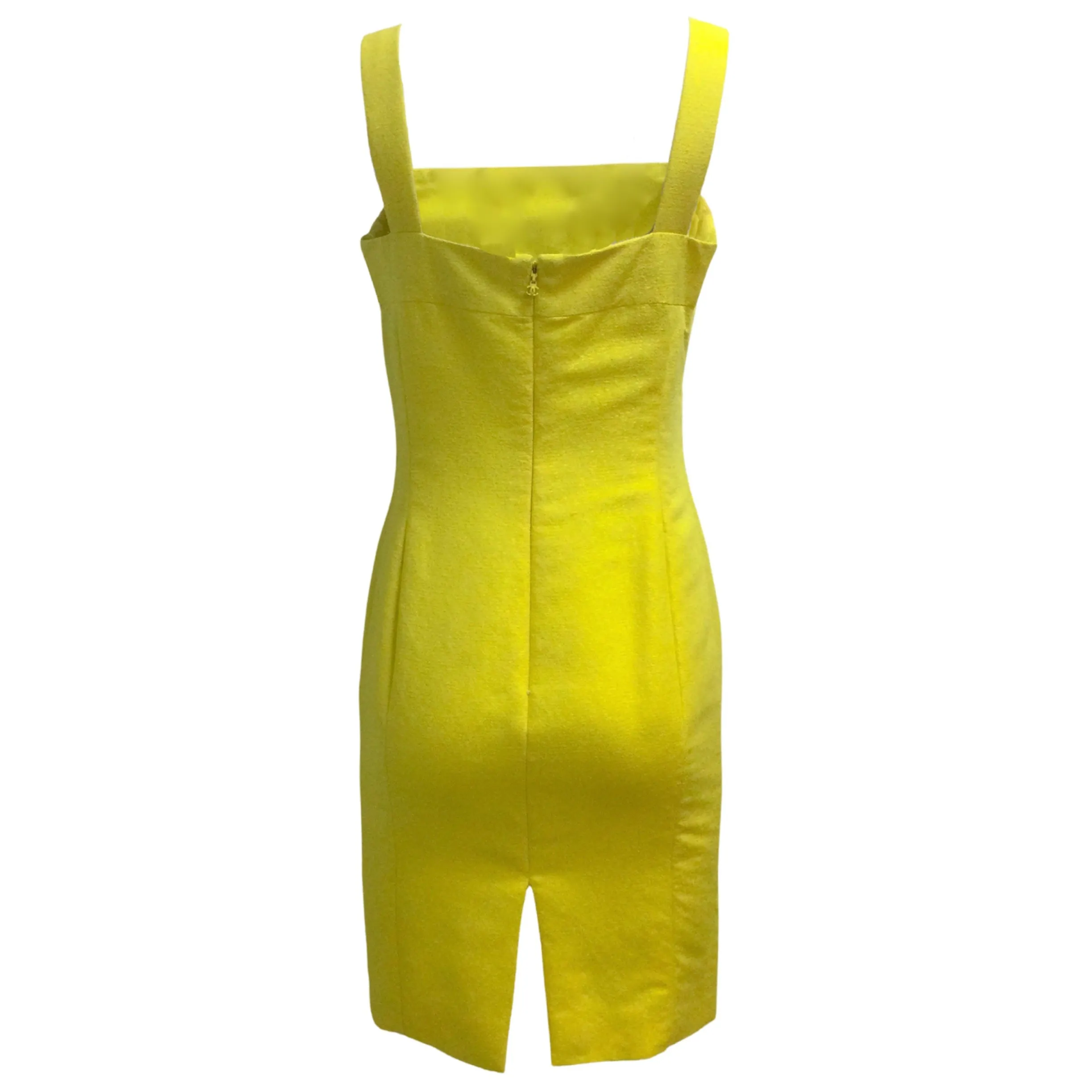 Chanel Yellow Sleeveless Square Neck Silk Crepe Cocktail Dress