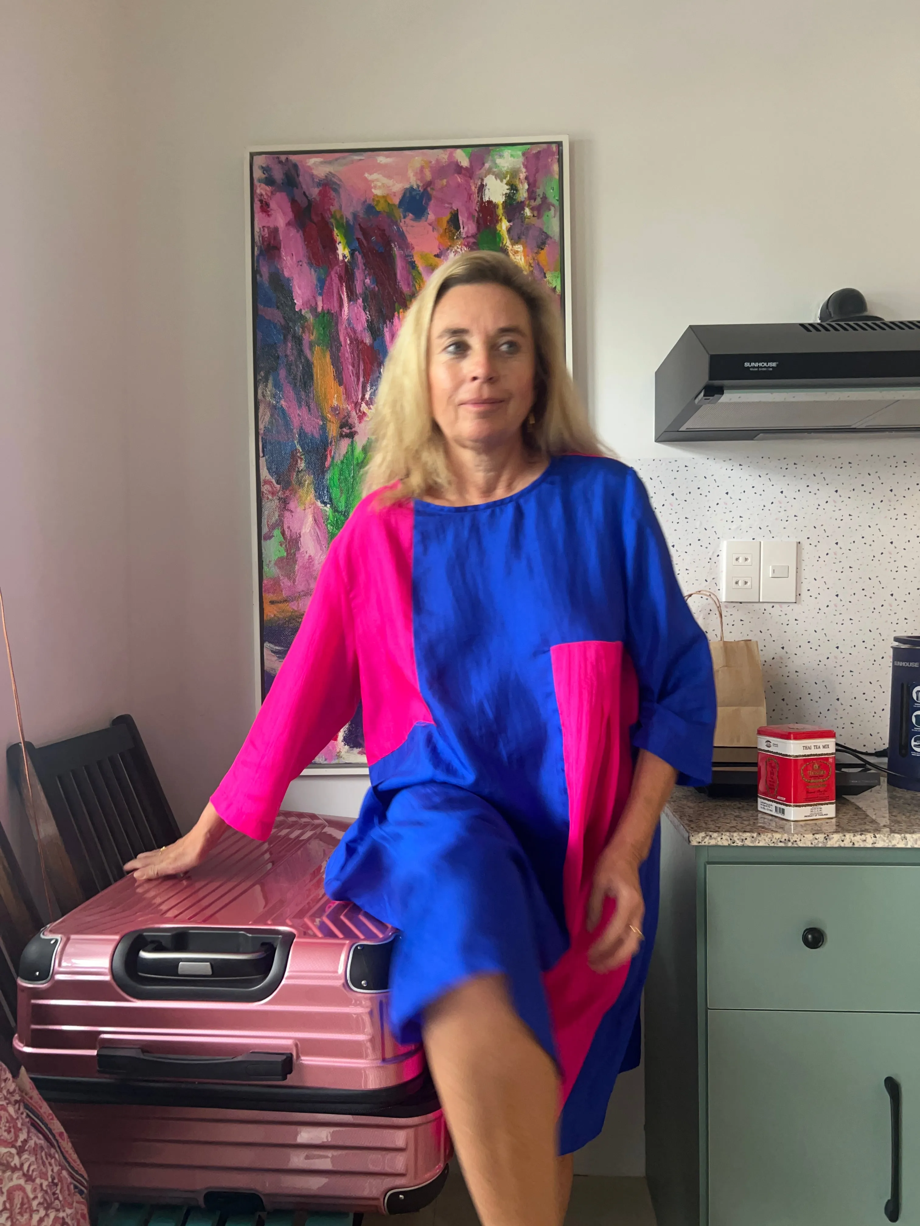 Chiang mai  silk  dress pink blue