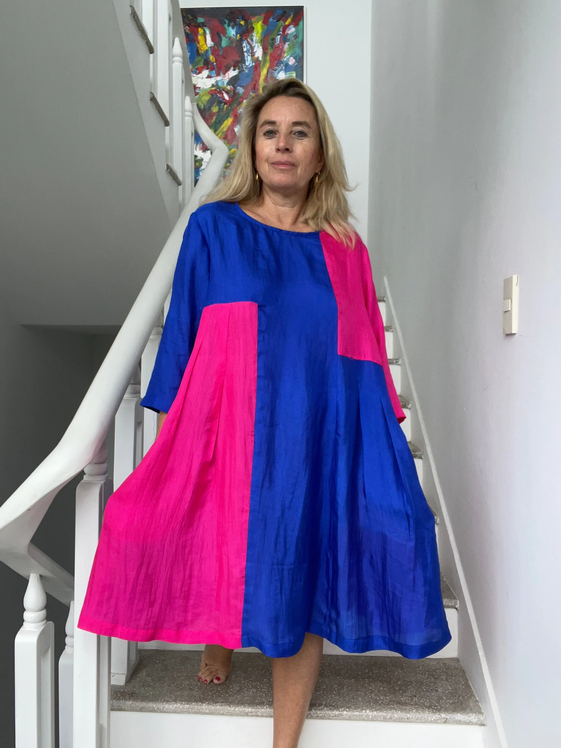 Chiang mai  silk  dress pink blue