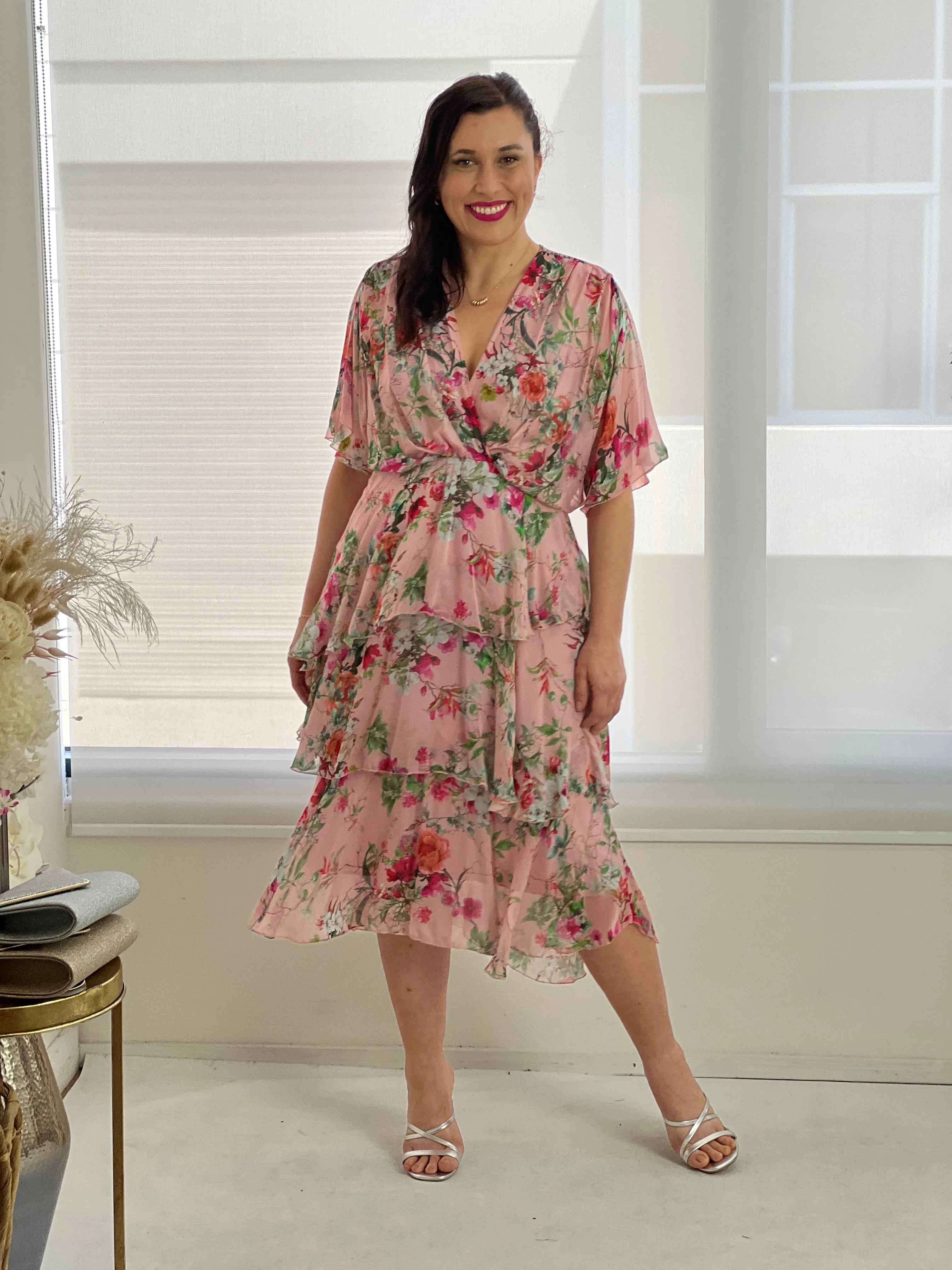 Clara Pink Floral Silk Dress
