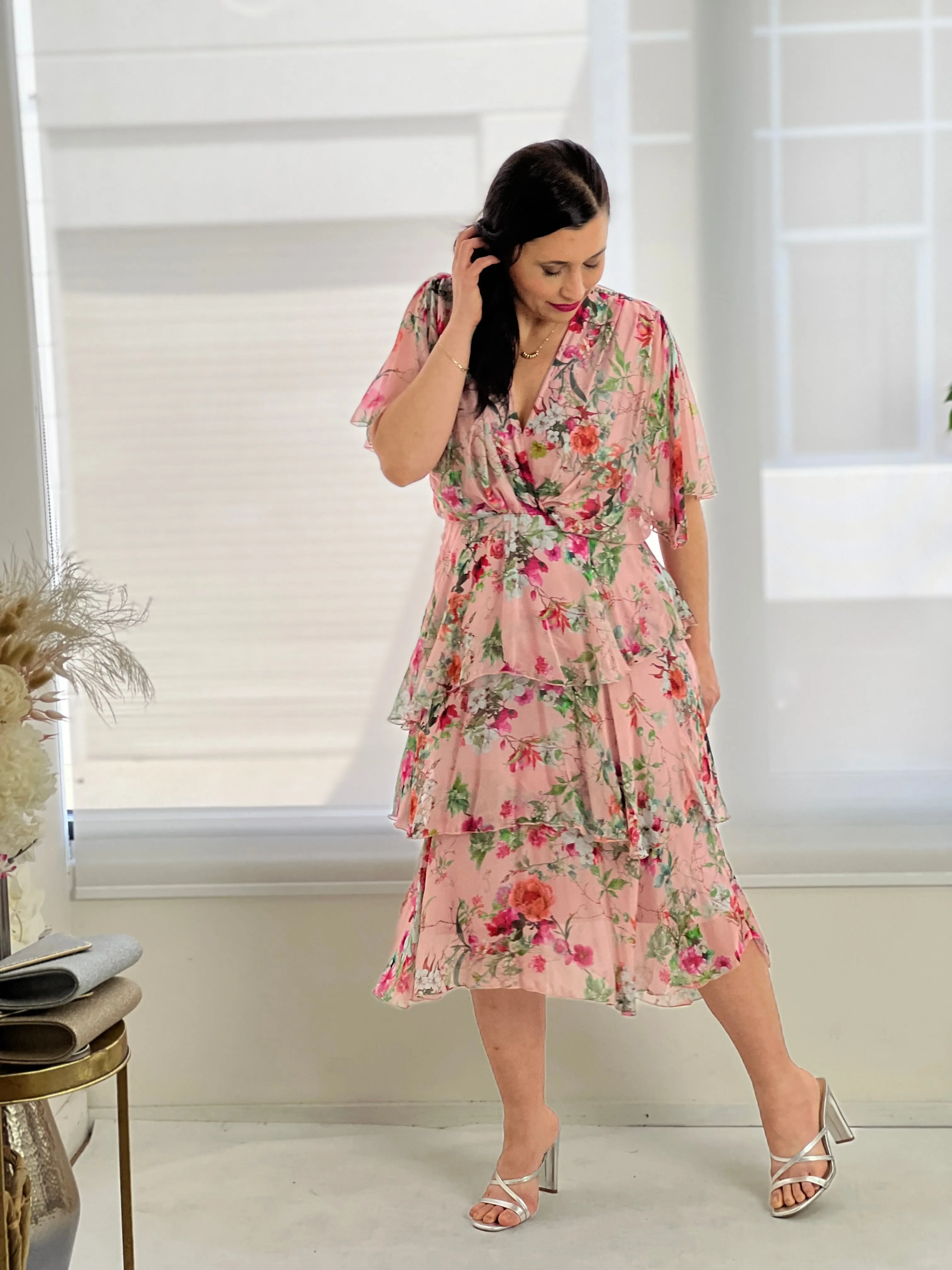 Clara Pink Floral Silk Dress