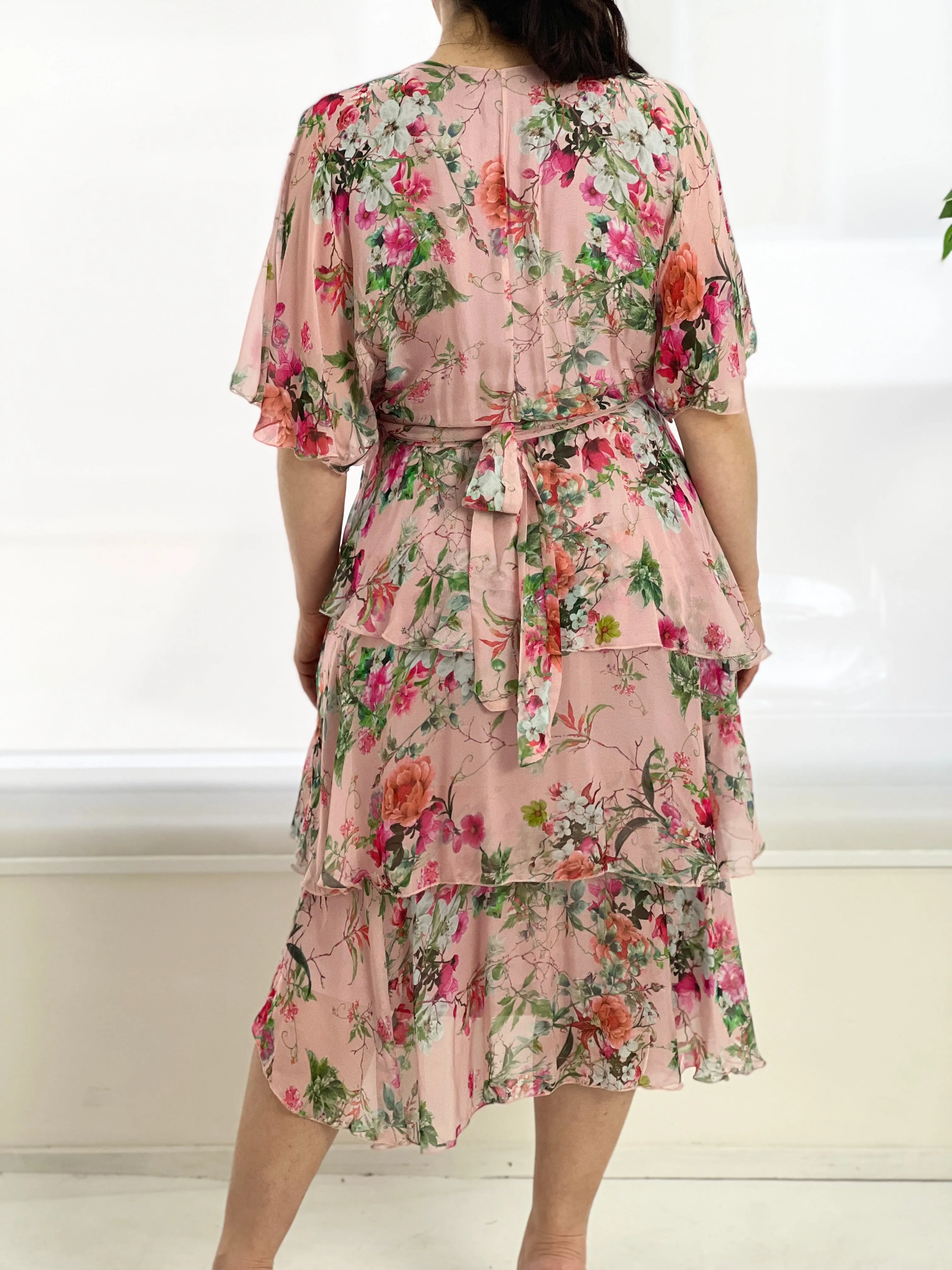 Clara Pink Floral Silk Dress