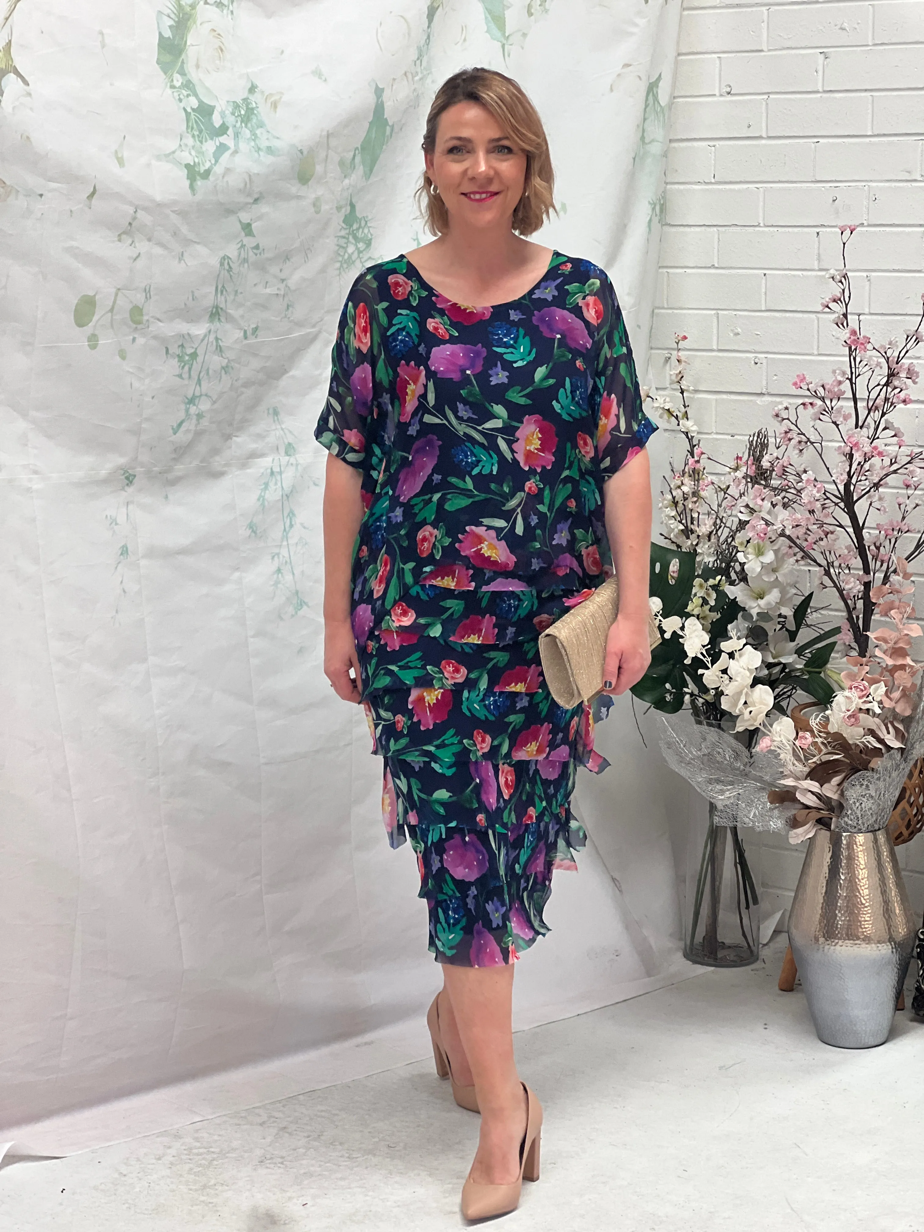 Clyde Floral Navy Silk Dress