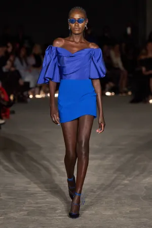 Cobalt Off The Shoulder Draped Sleeve Mini Dress
