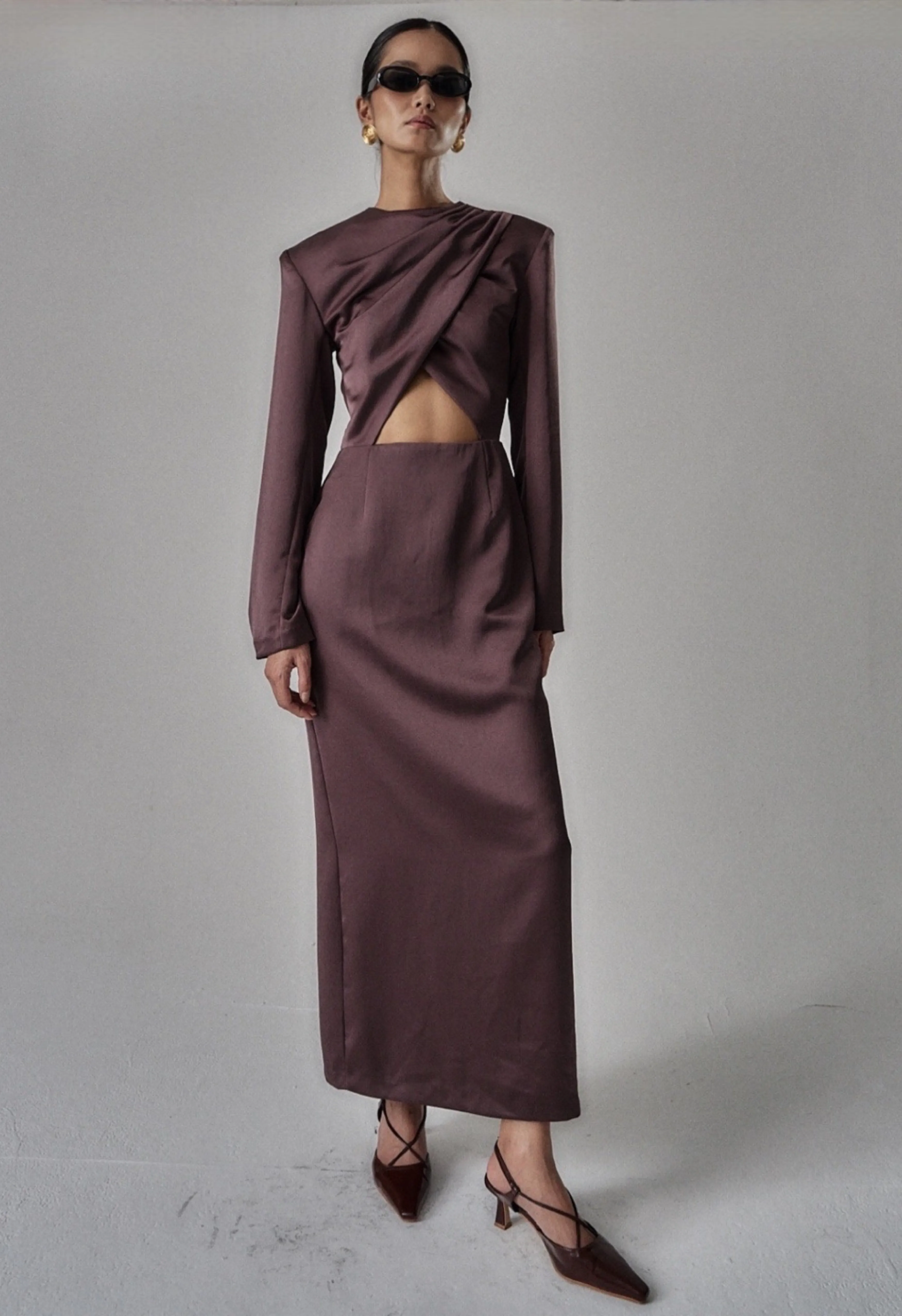 Colette Chocolate Satin Dress