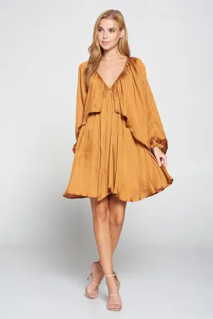 Copper Shirred Satin Dress