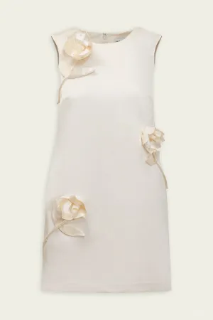 Cream 3D Flower Satin Mini Dress