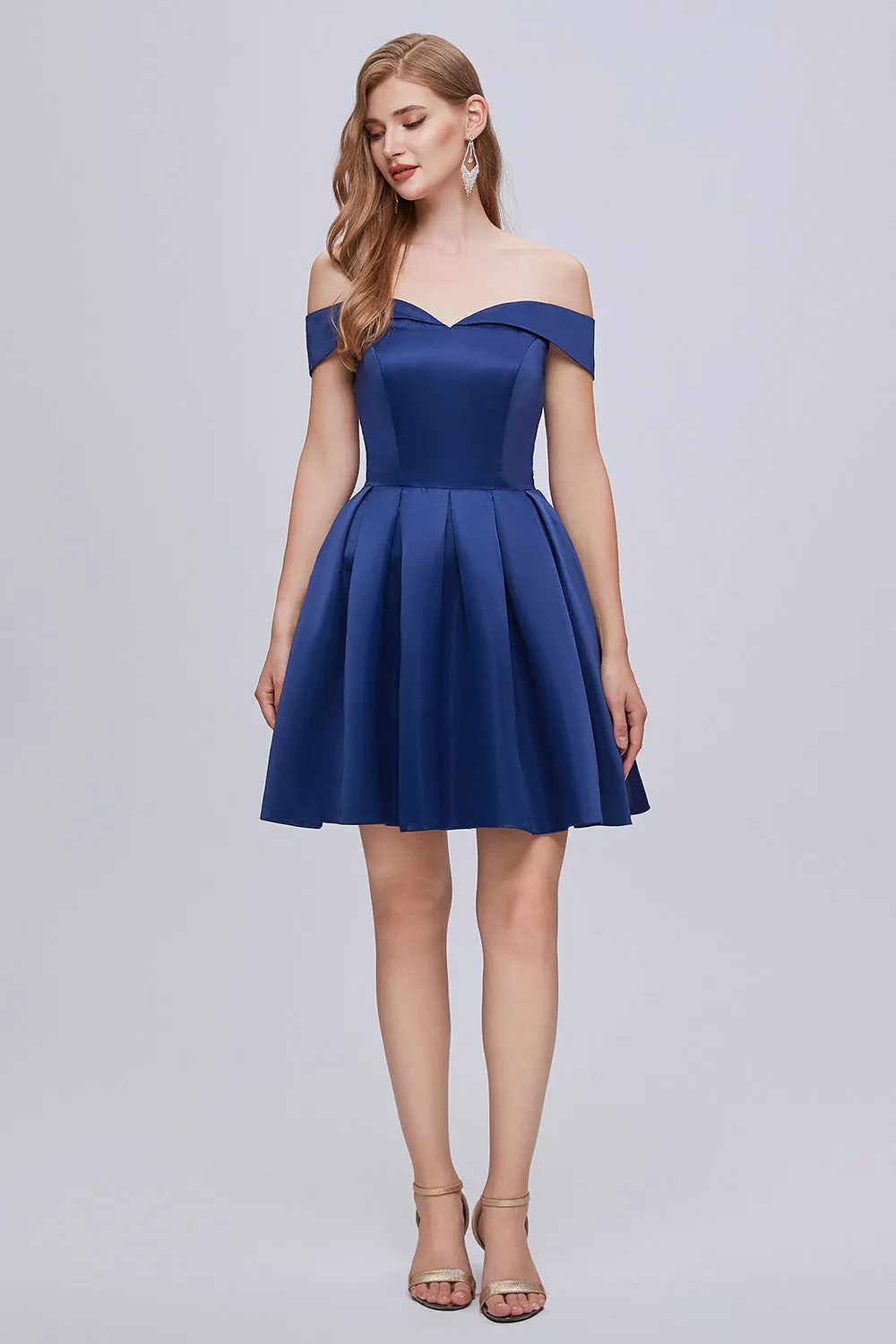 Cute Off The Shoulder Lace Up Satin Homecoming Dresses